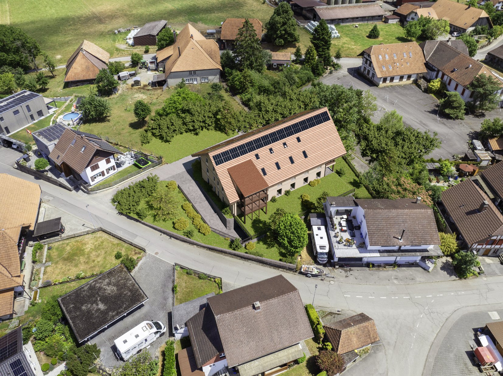 Luftaufnahme Daheim im OBERdorf mit dem Dorf Ammerzwil